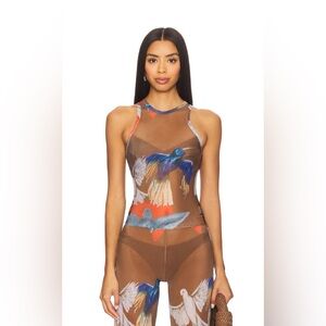 Brown Bird Print Tank Top